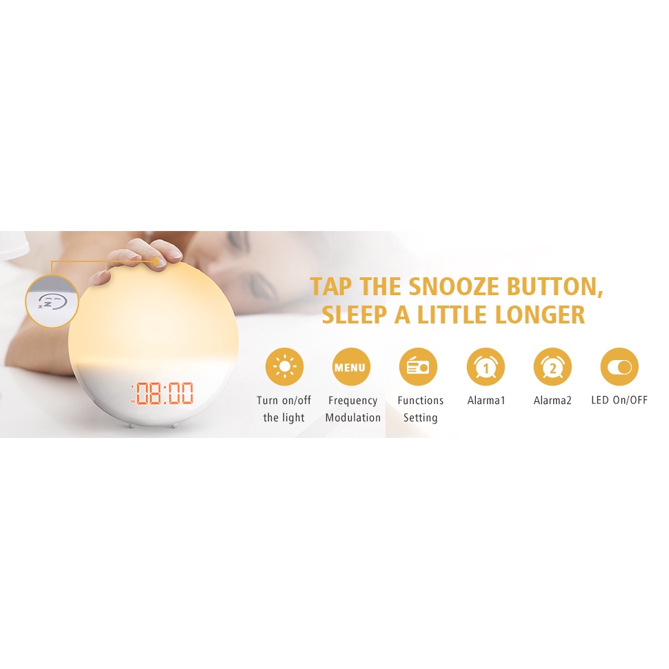 Pictek Wake Up Light Alarm Clock Sunrise Light 6 Alarm Sound