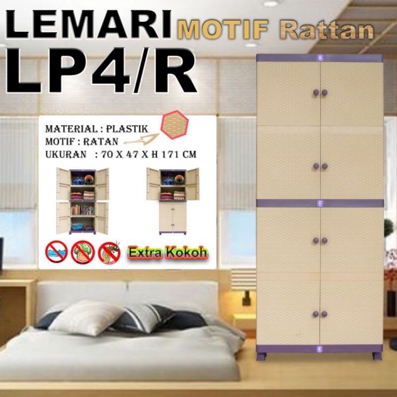 Lemari Plastik Motif Rattan Susun 4 TWINPAN