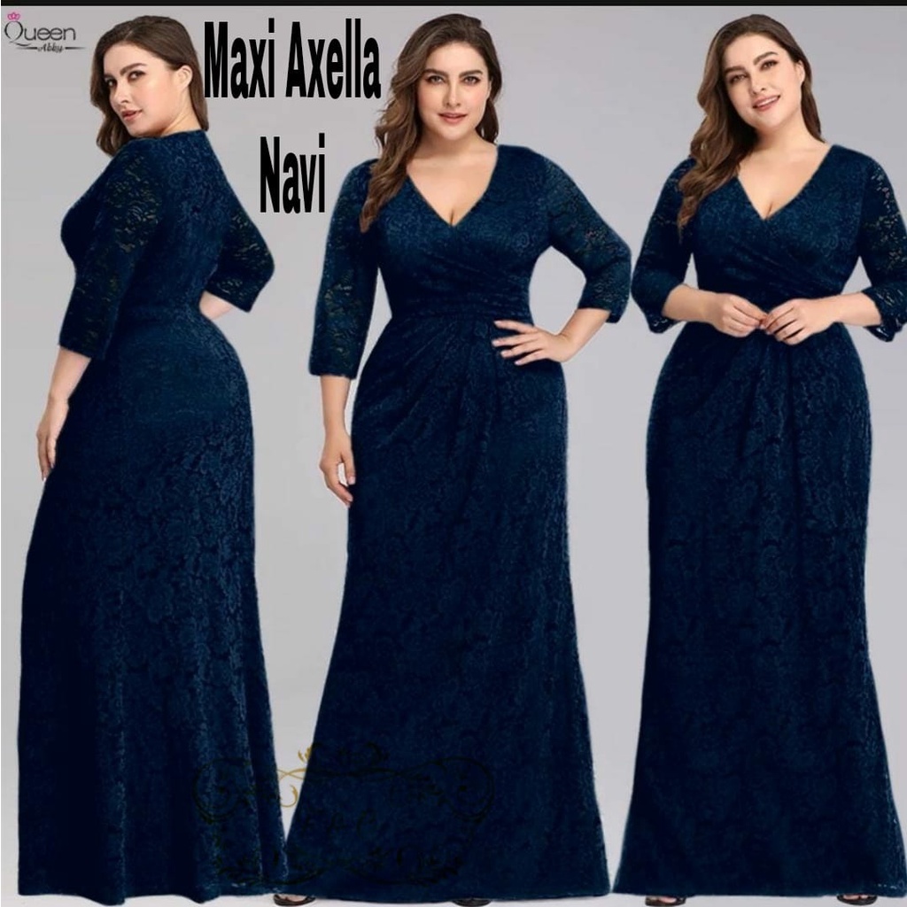 Dress Maxi Axella Jumbo/ Dress Brukat Wanita Jumbo Size  Fit To XXL/ Pakaian Wanita Ukuran Besar