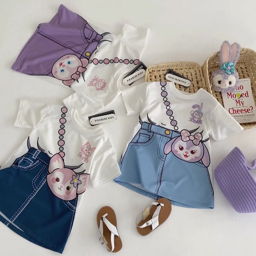 [PRINCESS KESLI] 1-9tahun Gaun anak perempuan baru/versi Korea kartun rok denim dua potong palsu/rok kasual bayi perempuan/Dress baju anak cewek/baju anak perempuan 1tahun 2tahun 3tahun kado ulang tahun anak perempuan