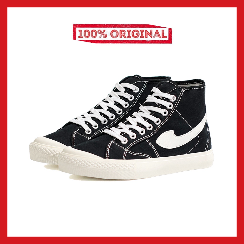 ORIGINAL - Sepatu Brand Lokal Kasual Pria Wanita No Brand Black White Hi Not Sneakers Compass Gazelle Hitam Putih Tinggi