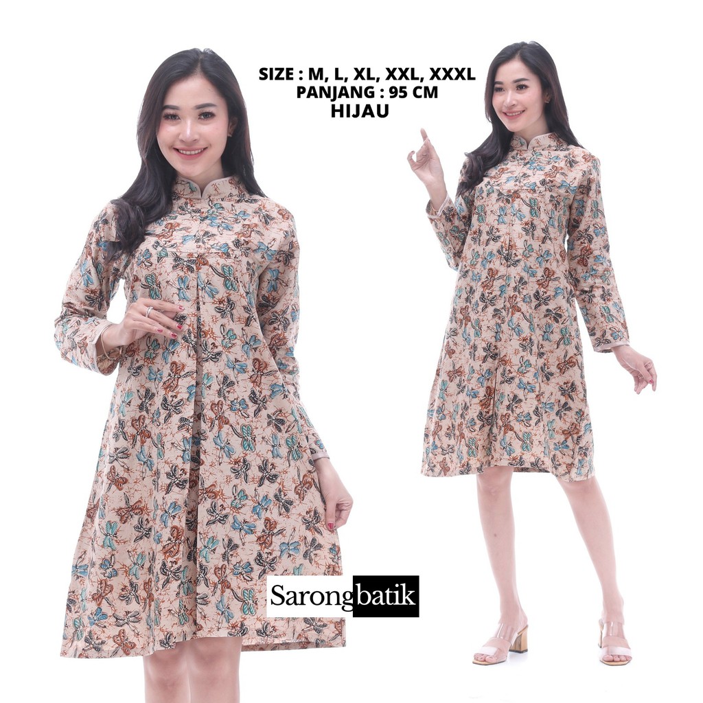 Atasan Dress Batik Wanita Remekan TB0019SB-HIJAU