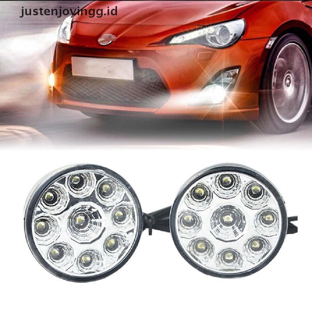 2pcs Lampu Kabut Depan Mobil DRL 9 Led Bentuk Bulat Warna Putih