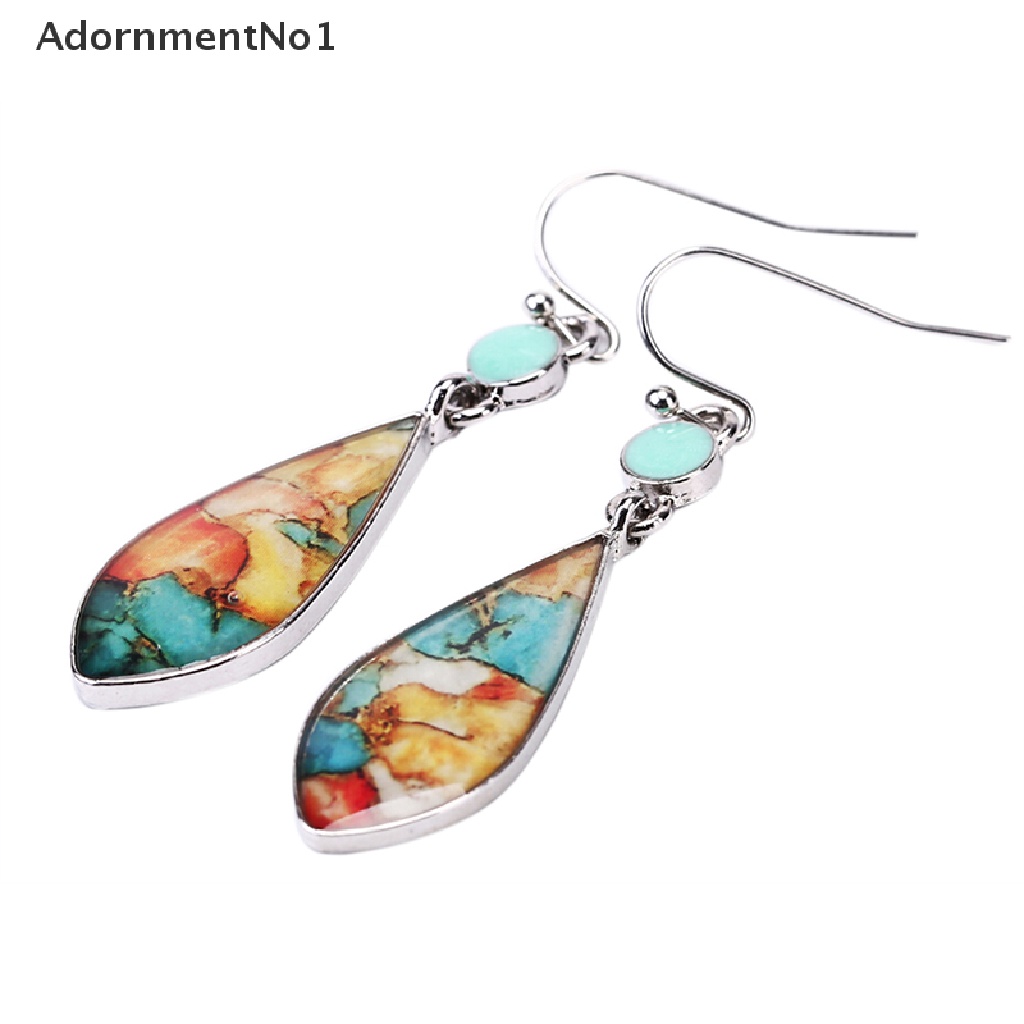 (AdornmentNo1) Anting Kait Gantung Panjang Hias Opal Turquoise Untuk Wanita