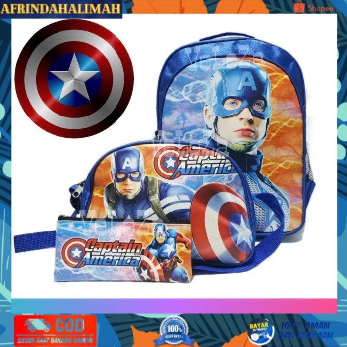 

{TERBARU} Tas sekolah anak Laki-Laki Captain America Triple Set Tas Sekolah Anak