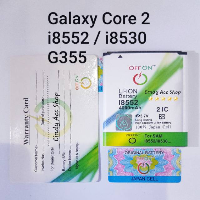 Baterai Battery Batre Doublepower Samsung Galaxy Core 2 Duos i8552 G355 i8530 Merk OFFON