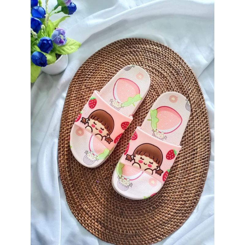 Sandal Selop Anak Cutie Motif Buah Buahan Karakter Kartun Jepang Buah Empuk Lentur