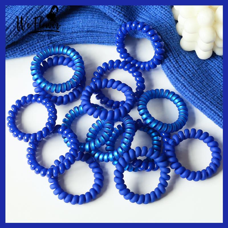 We Flower Ikat Rambut Elastis Model Kabel Telepon Spiral Warna Biru