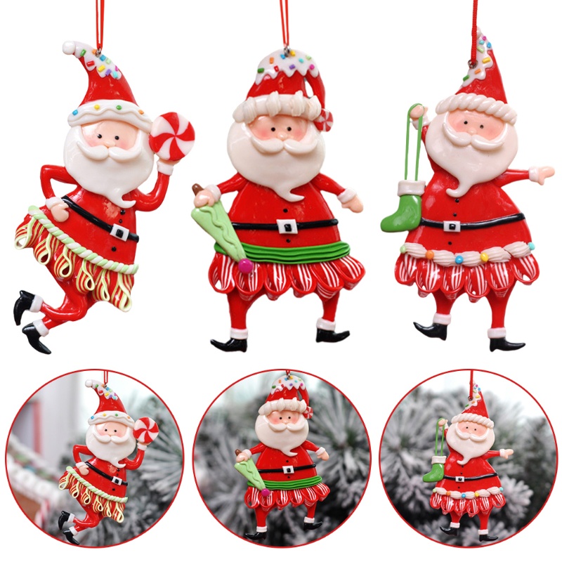 3pcs / Set Ornamen Gantung Bentuk Kartun Santa Claus Bahan Resin Untuk Dekorasi Pohon Natal