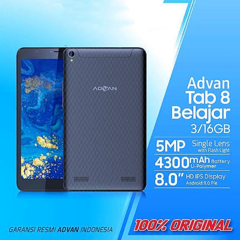 Advan Tab 8 Android Ram 3/16 Ram 3Gb internal 16Gb Dual sim 4G Handphone Hp tablet 8 inch 8' 8" garansi resmi samsung oppo realme xiaomi huawei asus maxtron evercross infinix iphone ipad