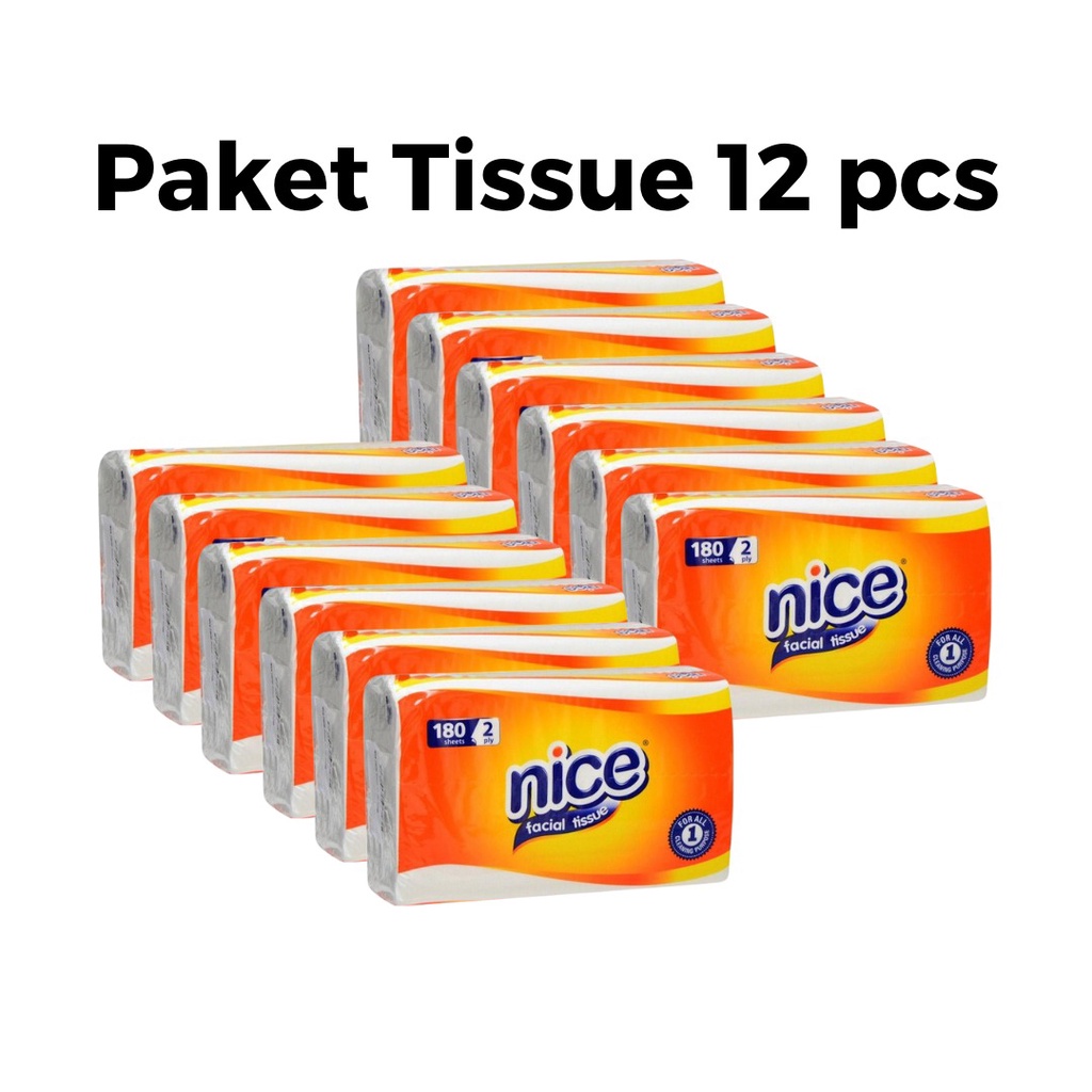 Nice Tissue Kering Facial Tissue 180gr Daya Serap Tinggi - 12Pack