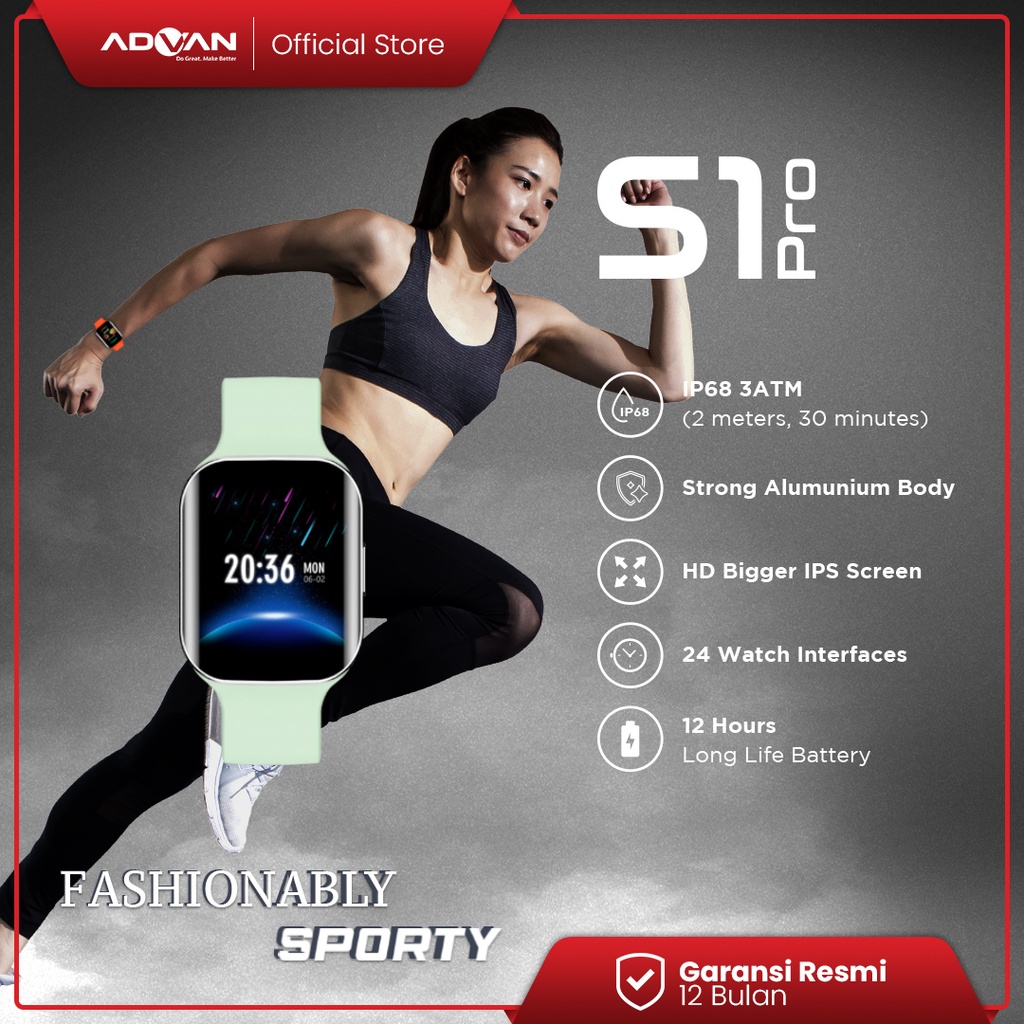 Advan S1 Pro Smartwatch 1.69? IPS Screen | 15 Sports Modes | SpO2 | IP68 waterproof – Green