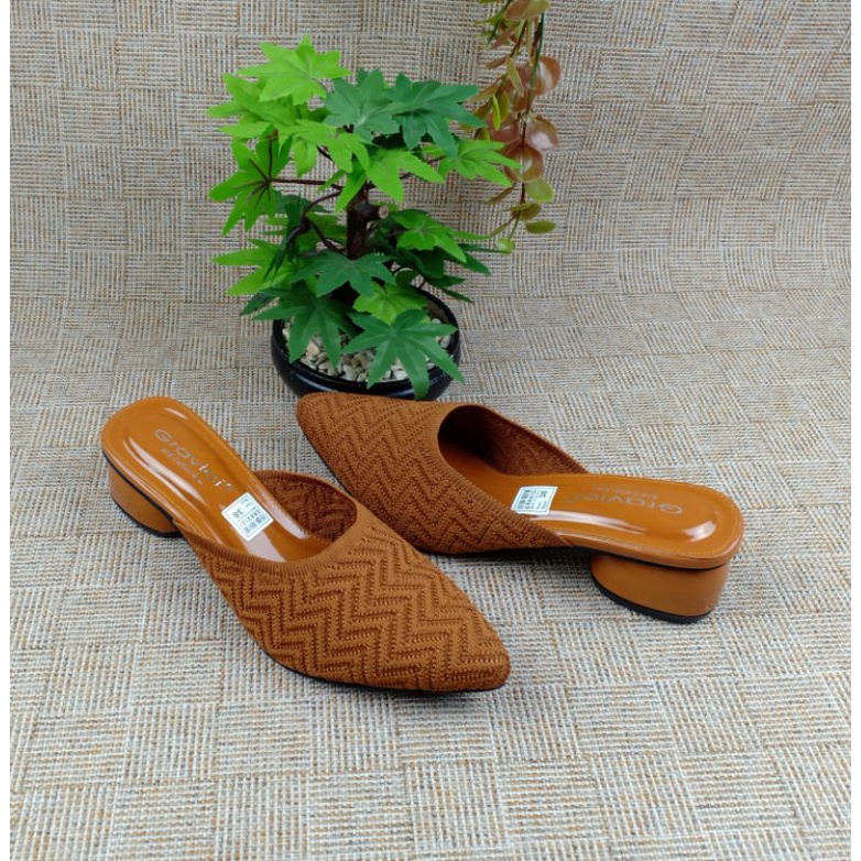 GRAVICI - Sepatu Slip On Mules Wanita Bahan Rajut Import AR 09