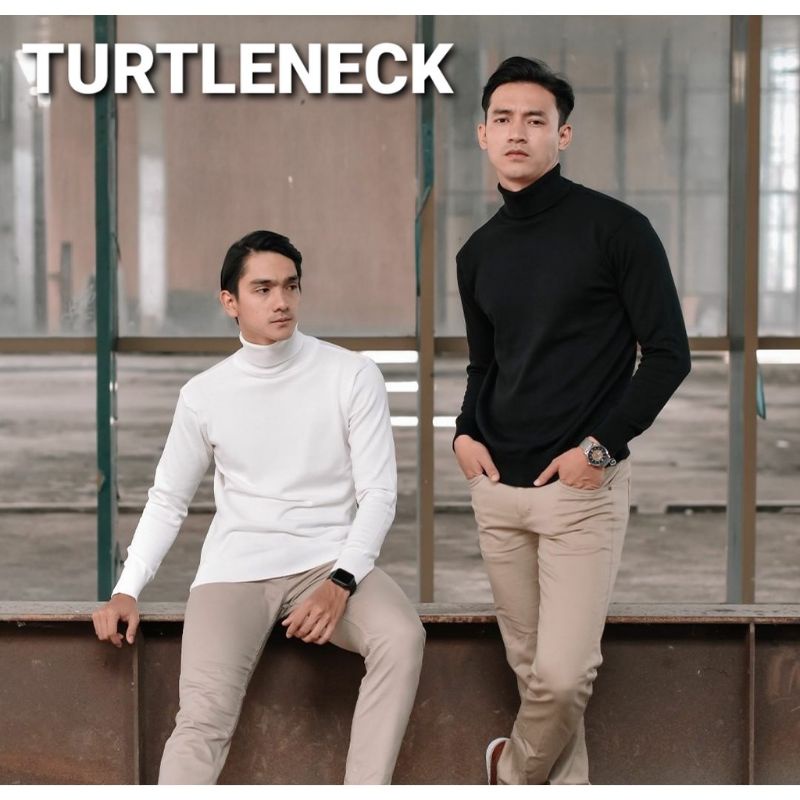 Atasan turtleneck pria lengan panjang/Atasan kerah tinggi model korea