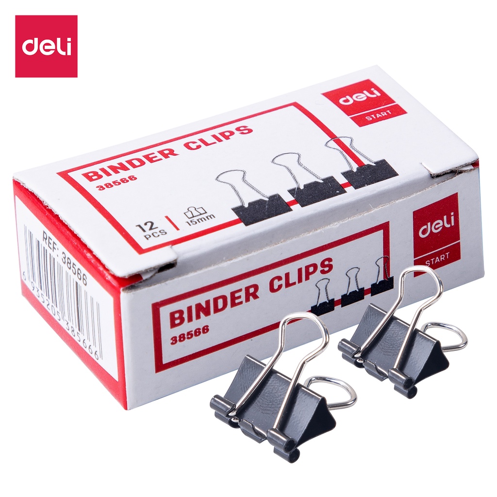 HAPPY TIME DELI BINDER CLIPS KLIP PENJEPIT KERTAS 15/19/32/41/51mm (12 PCS/BOX) BINDER KLIP PERLENGKAPAN KANTOR ALAT TULIS KANTOR SEKOLAH KULIAH E38561/62/63/65/66