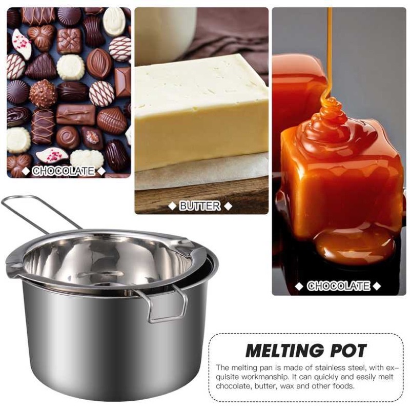 One Two Cups Set Melting Pot Panci Leleh Keju Coklat Stainless 2 PCS 400 ml - JS33 - Silver