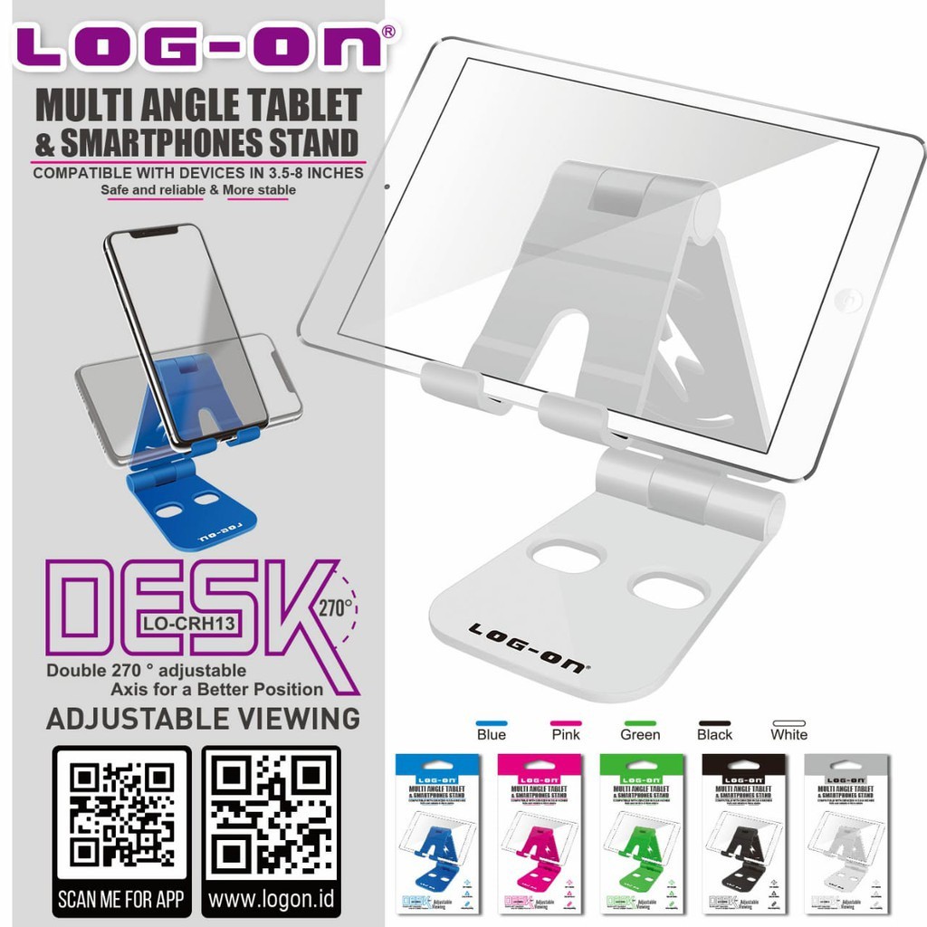 DESK HOLDER Log On LO-CRH13 Stand Hanphone and Tablet Holder Lipat Adjustable Viewing