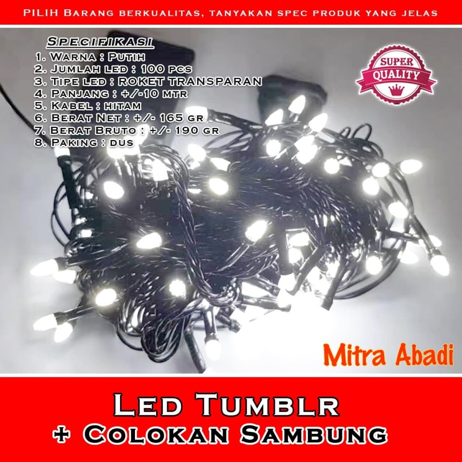 Lampu Natal Kabel Hitam 100 LED 10 Meter + Colokan Sambung