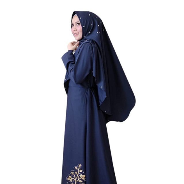 HOPYLOVY - Gamis Wanita Modern Rosma Syari + Bergo Tabur Mutiara