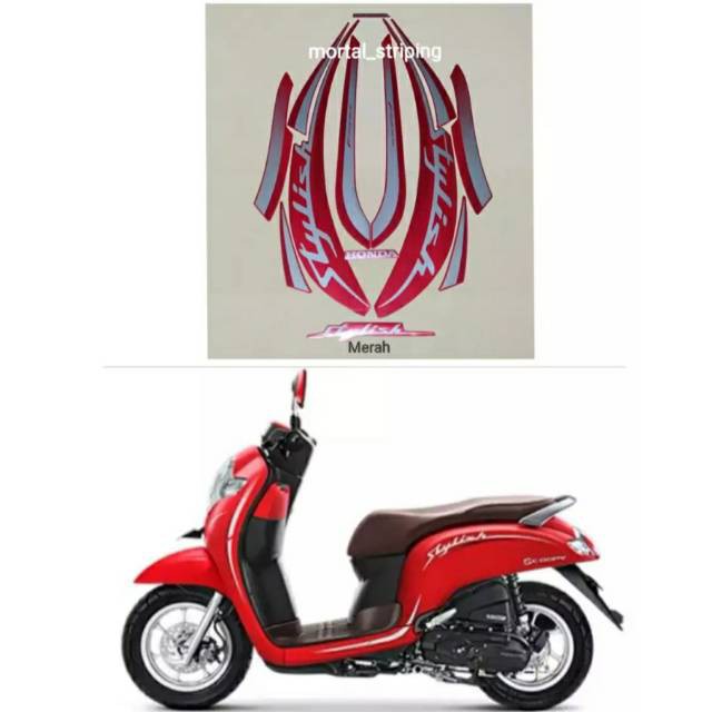 Striping Les Stiker Honda New Scoopy eSP 2019 Stylis Merah Doff Dop