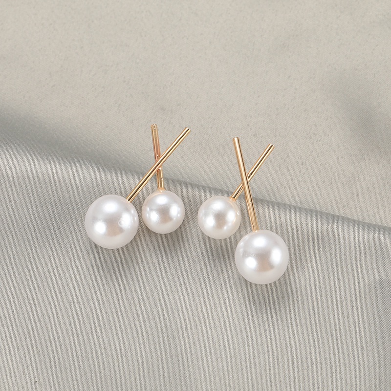 Sterling silver jarum cross pearl stud anting-anting untuk wanita niche desain sederhana internet pe