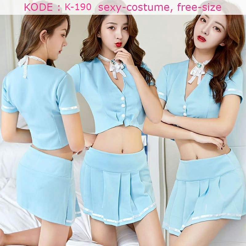 K190 - Kostum Cosplay seksi pramugari / pramusaji biru