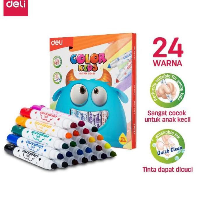 

TERMURAH deli spidol bisa dicuci washable spidol mewarnai anak isi 24 - monster Kode 494