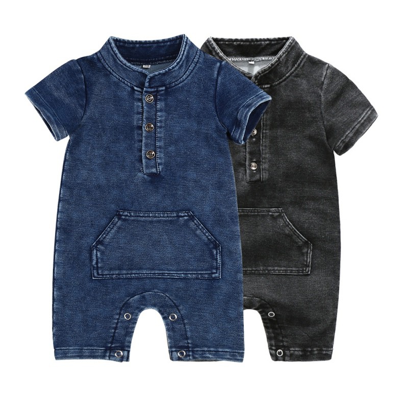Bayi Anak  Laki laki Lengan Pendek Denim  Romper Pakaian  