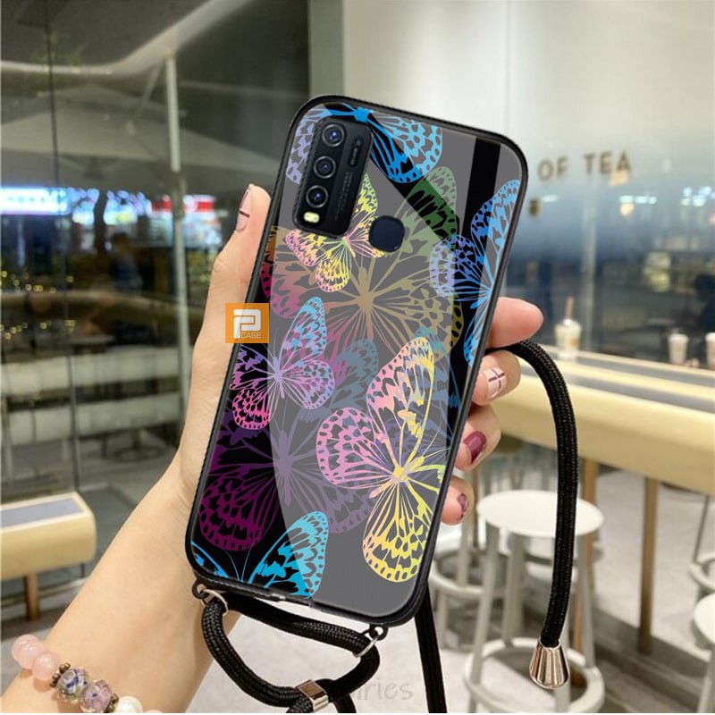 Softcase Kaca Butterfly Lanyard [GT-09] Oppo A53|Casing Kaca Tali A33 A53|Case Kaca Tali A33 A53