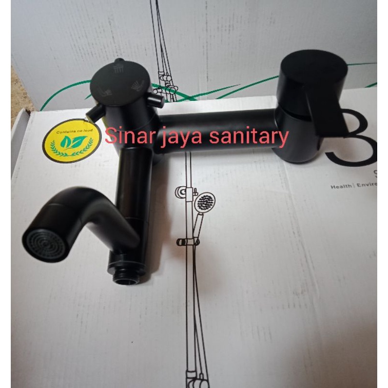 Shower tiang column hitam stainless 304 panas dingin / Kran shower tiang stainless