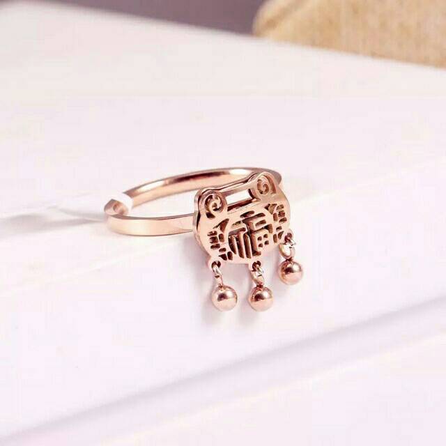 GG cincin Aksen Gembok Panjang Umur Titanium lapis Emas 18k#CC-129