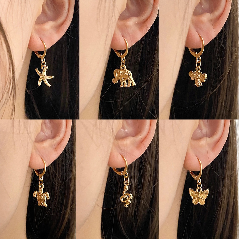 18pcs / Set Anting Tusuk Bentuk Kupu-Kupu / Ular Bahan Metal Untuk Wanita