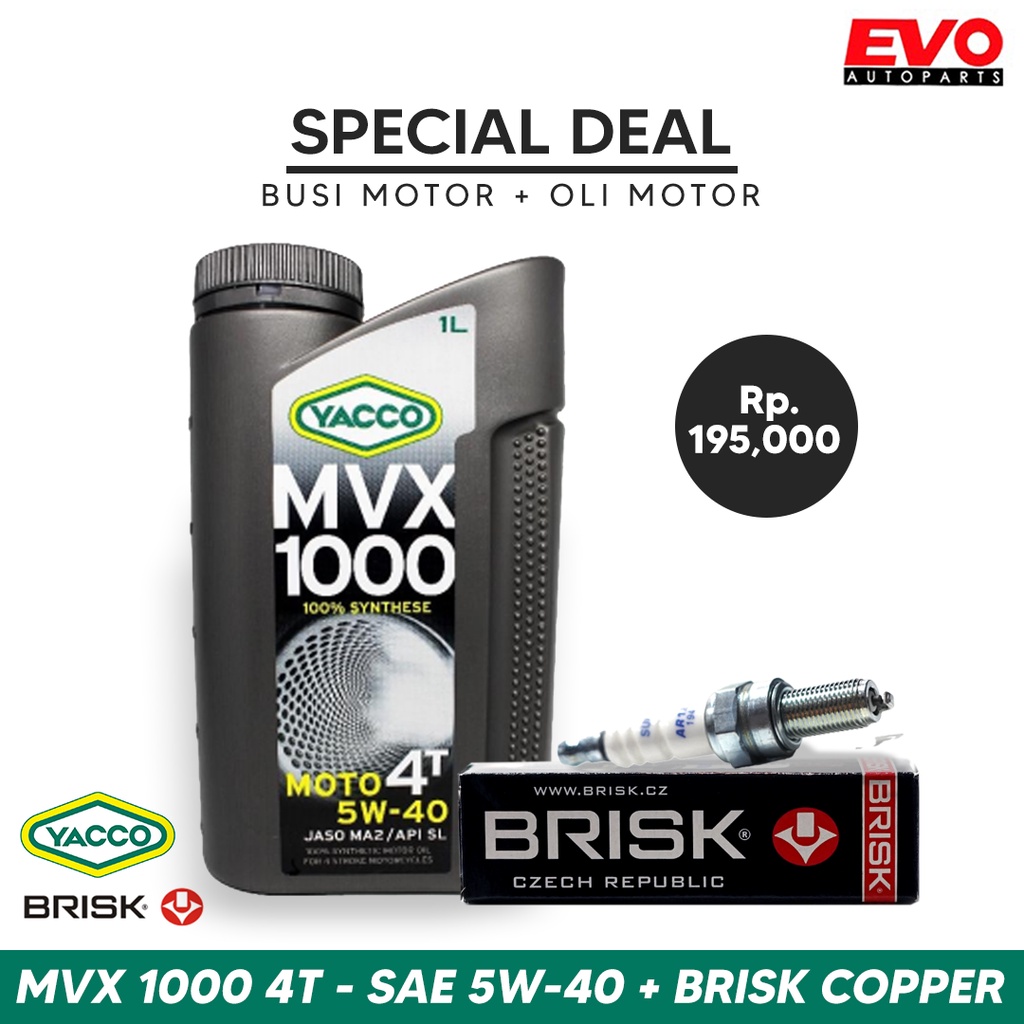 Paket Bundling Busi Motor Brisk Copper dan Oli Motor Yacco MVX 1000