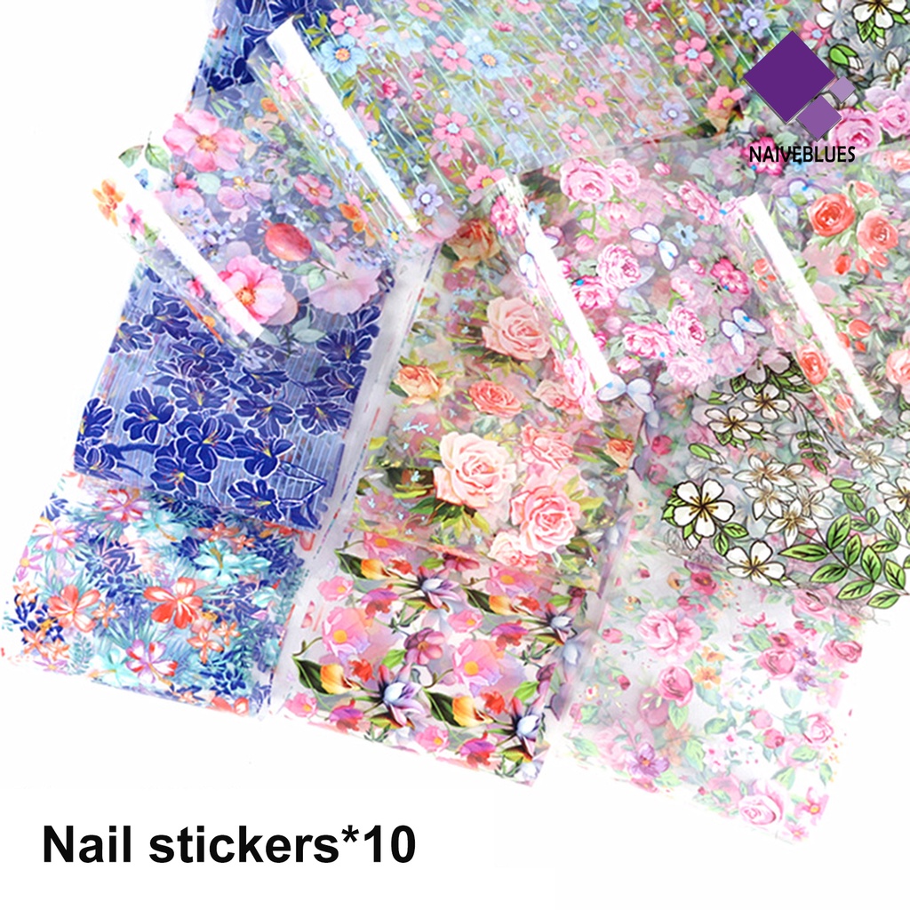 Naiveblue &gt; 10Pcs / Set Stiker Decal Transfer Motif Bunga / Hewan / Geometri / Geometri / Geometri / Geometri / Geometri / Hewan Untuk Dekorasi Nail Art