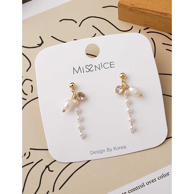 LRC Anting Tusuk Fashion White Irregular Pearl Tassel Geometric Earrings P59503