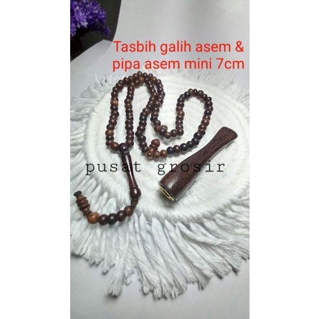 Paket tasbih dan pipa galih asem mini 7cm tasbih kayu galih asem asli tasbih asem hitam once asem CLW