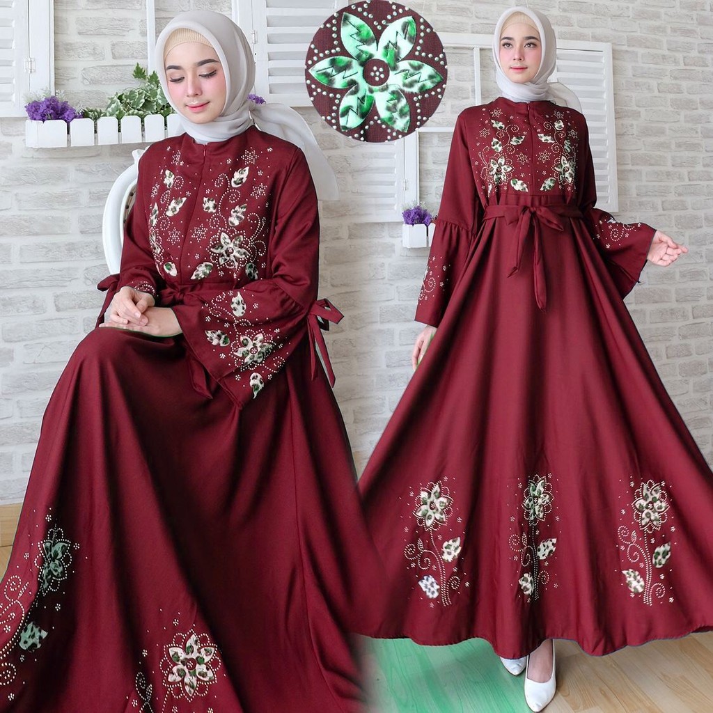 BW Fashion MAXI FLOWER ( Real Pic ) Navy Black Maroon Mustard White Grey PInk Tosca FC gamis lucu