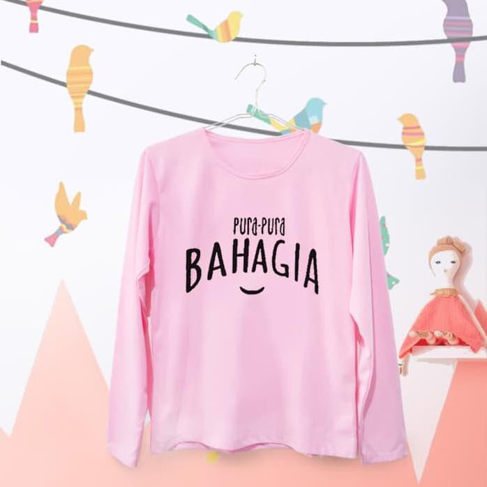 Tumblr Tee / T-Shirt / Kaos Wanita Lengan Panjang Pura Bahagia Pink Top Quality