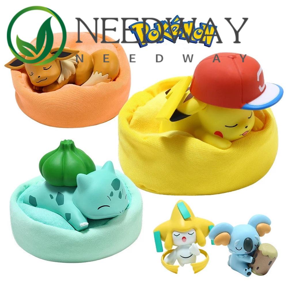 Needway  High quality Pikachu Action Figures Genuine Jirachi Pokemon Starry Dream Series With Plush Base Model Dolls Model Toy Komala Eevee Snorlax Anime Figures