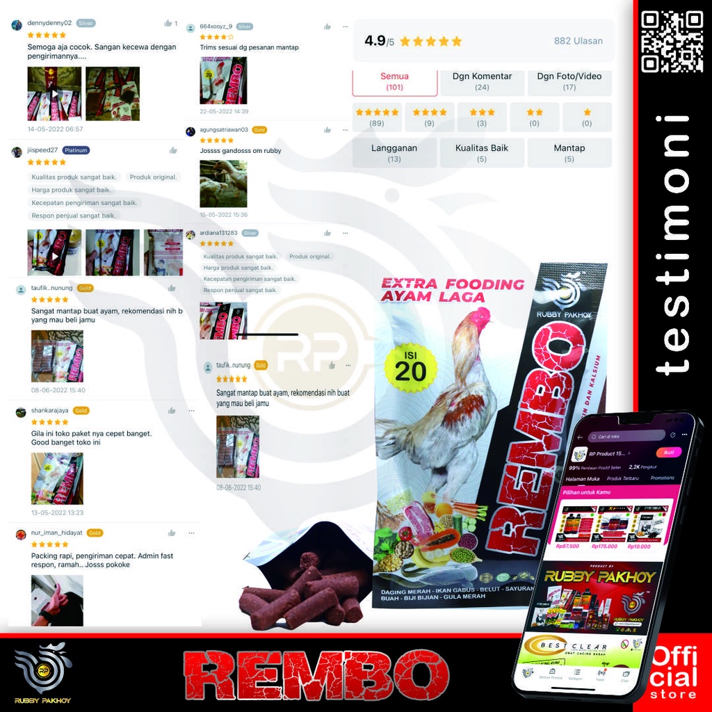 REMBO RP EXTRA FOODING AYAM LAGA ISI 20 STICK JAMU SARAPAN NUTRISI AYAM LAGA