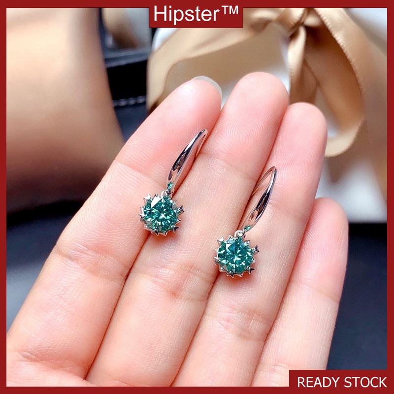 New Fashion Luxury Green Moissanite Sterling Silver Needle Stud Earrings