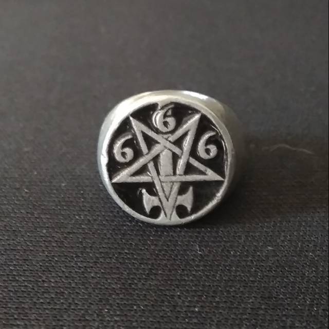 cincin pewter pentagram 666 bukan titanium perak gothic biker