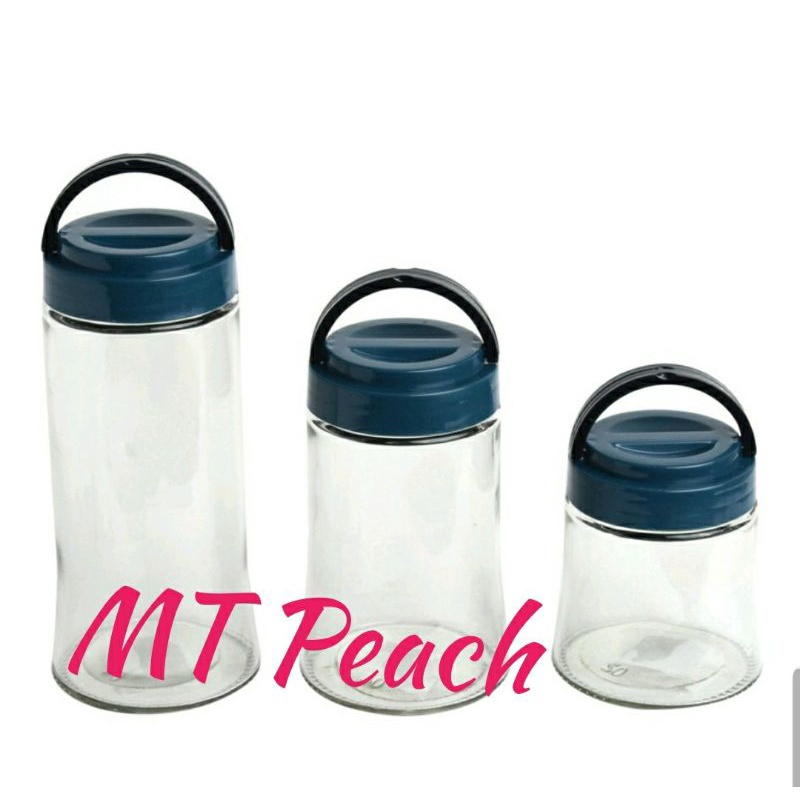 SET 3 PCS TOPLES KACA HIJAU KRISHOME GLASS STORAGE JAR SET GREEN