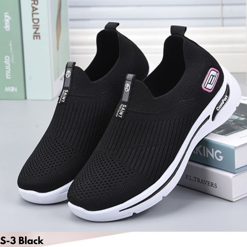 SNEAKERS WANITA SEPATU OLAHRAGA SIMPLE KANVAS FLYKNIT LARI CASUAL DAILY IMPORT TERBARU KOREA S3 FREYA