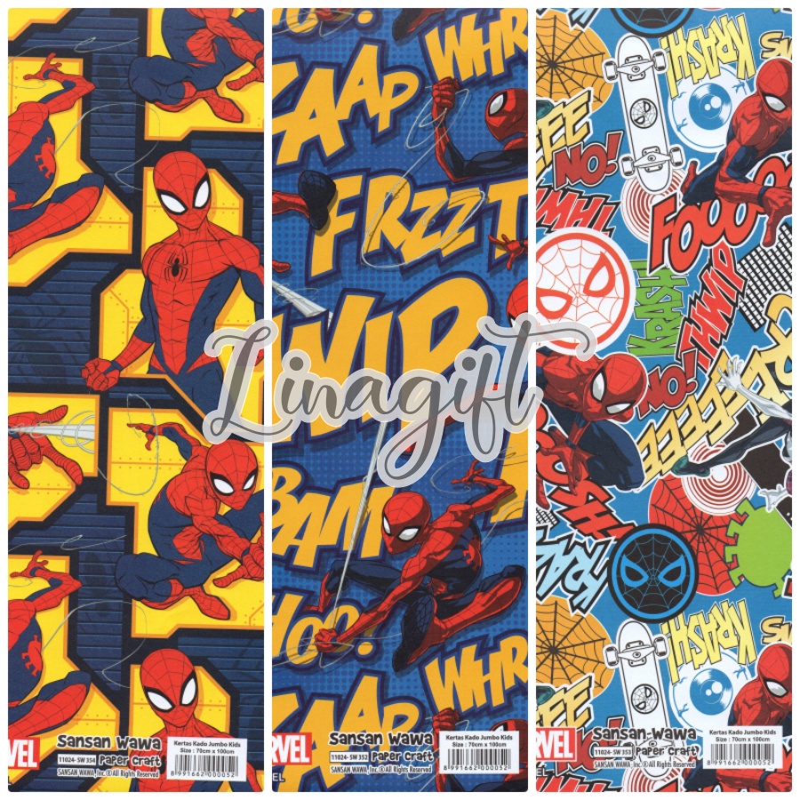 ( 5 Lembar ) JUMBO HEROES - KERTAS KADO SANWA - GIFT WRAPPING PAPER SANSAN WAWA SUPERHEROES BIRTHDAY BOY SPIDERMAN CAPTAIN AMERICA THE FLASH AVENGERS HULK IRON MAN