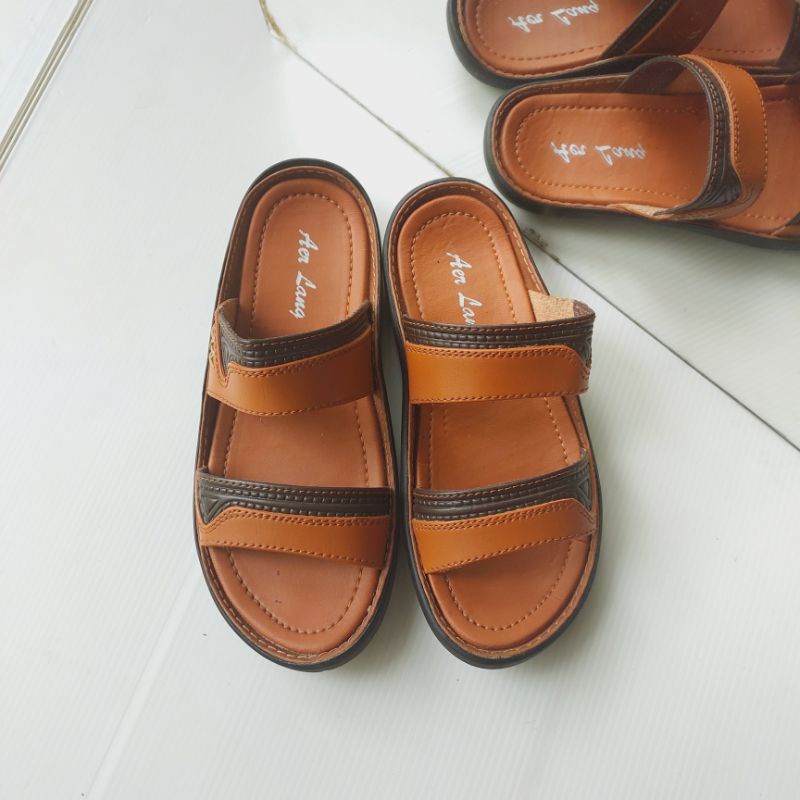 Sandal Slide Anak Remaja 33-37 Bahan Kulit Tebal (Vernon 02)