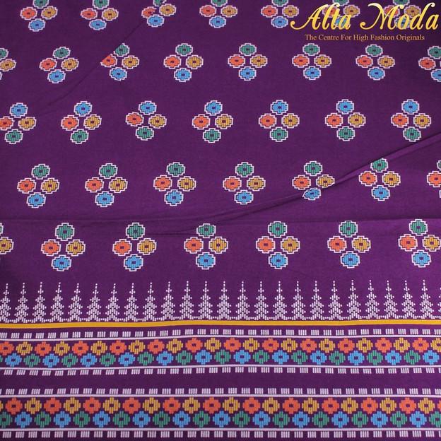 Katun Batik Ungu Tua Motif Bunga Warna Warni (Alta Moda)