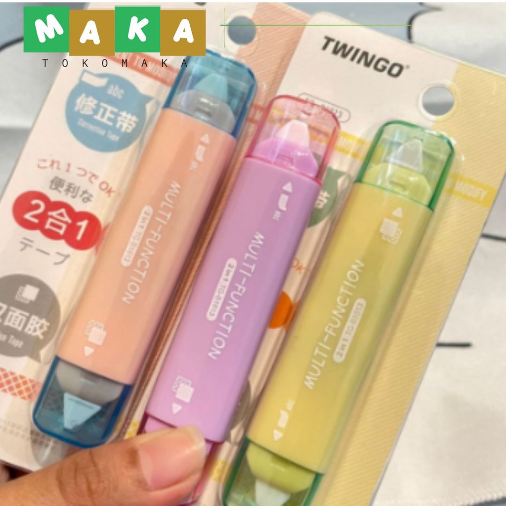 

correction tape 2 in 1 twinggo warna pastel tipe x pita tip x dan lem perlengkapan sekolah alat tulis kantor import atk murah