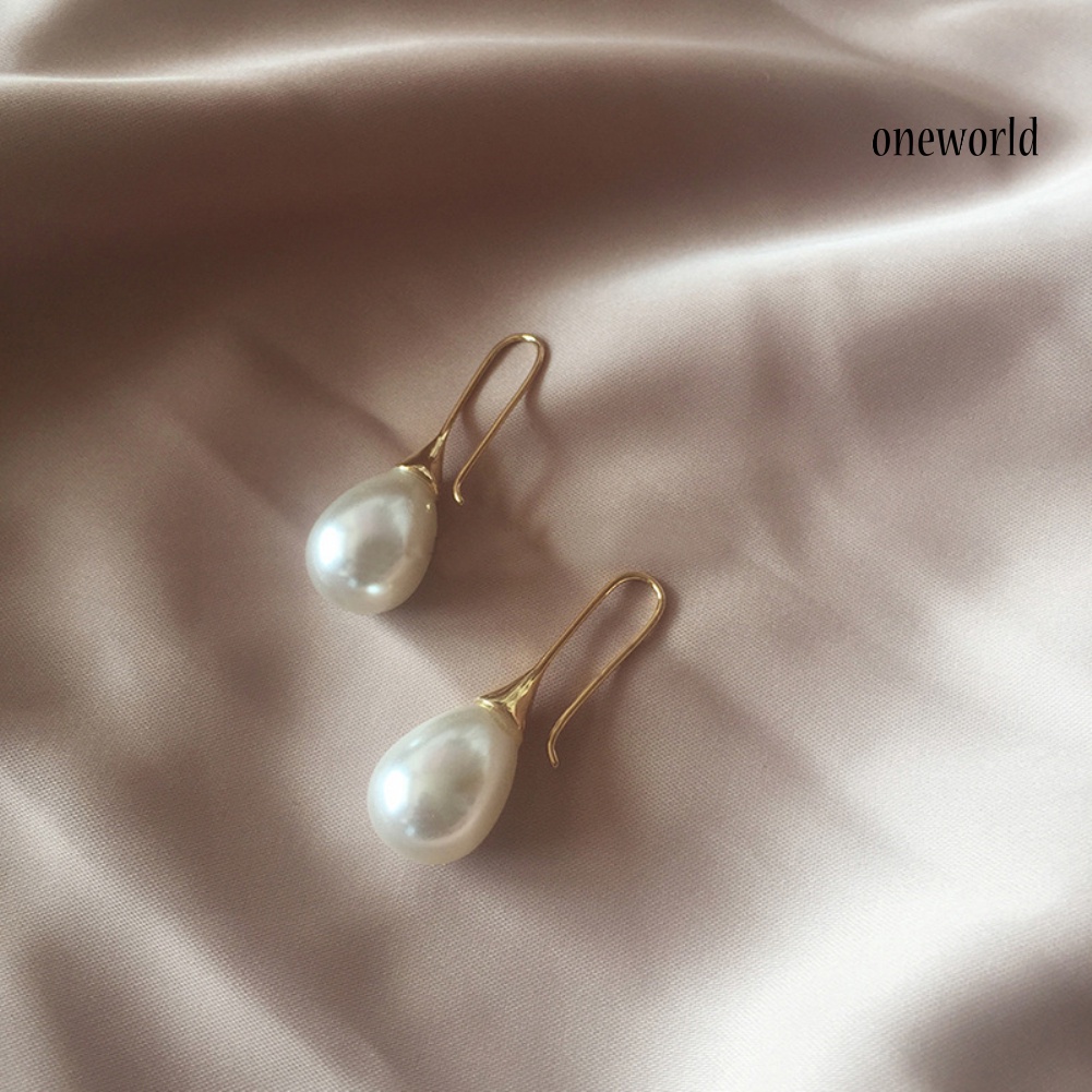 OW# Baroque Lady Teardrop Faux Pearl Dangle Hook Earrings Wedding Party Jewelry Gift