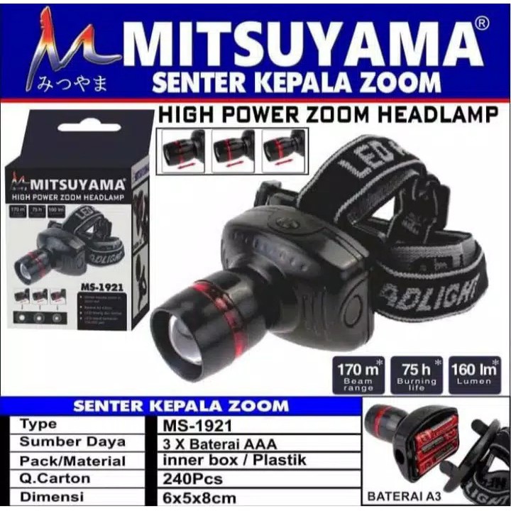 SENTER KEPALA / HEADLAMP POWER ZOOM / SENTER PENDAKI / HEDLEM KEPALA